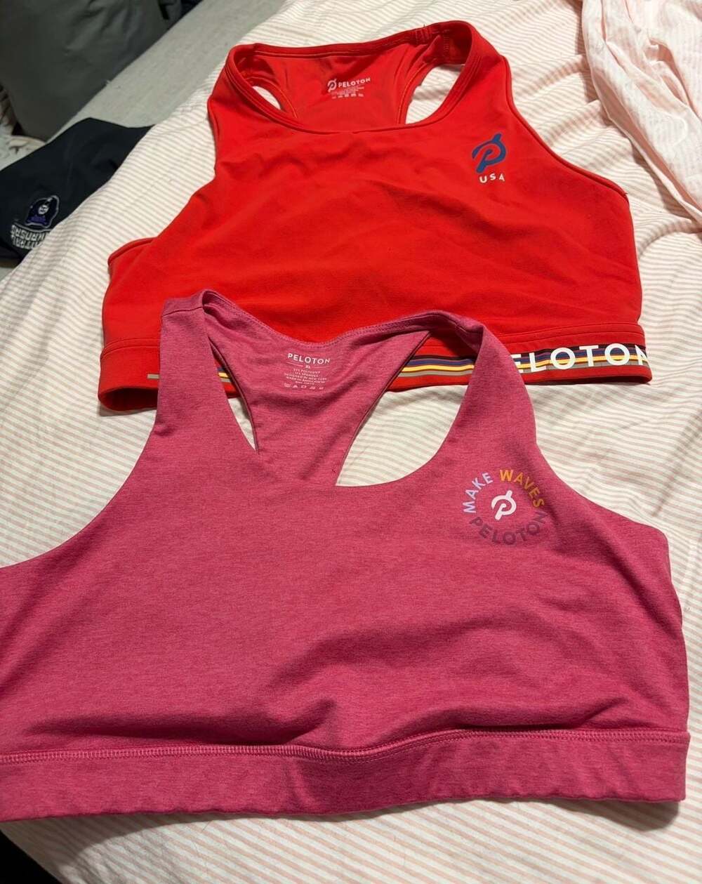 Lot of 2 Peloton Women's Sports Bras - Pink Make Waves & Red USA